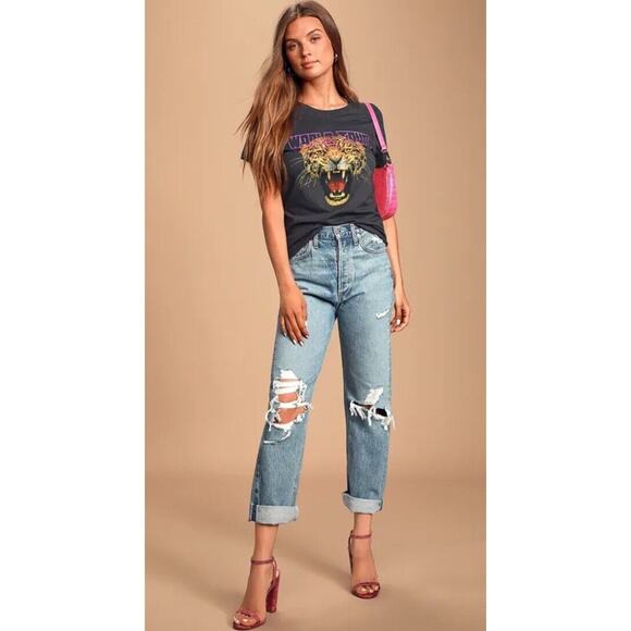 Lulus Tiger Tour Washed Black Graphic Tee Prince Peter Size Medium NWT - Picture 8 of 10